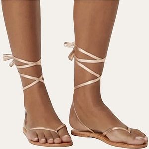 Pilcro Anthropologie Gold Leather Tie Up Wrap Sandals Size 7 NWT